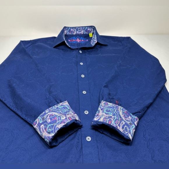 Robert Graham Blue Paisley Flip Cuff L/S Casual Dress Shirt Men' s M Classic Fit - Picture 4 of 11